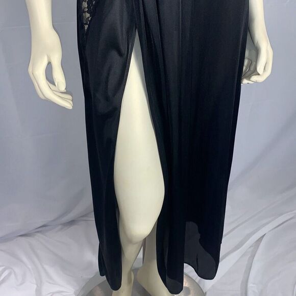 Vintage 70's Black Lingerie Slip Dress Maxi Long Dress High Slit See through Wai - Picture 5 of 16